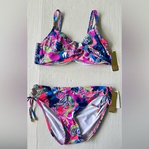 Maiden Form Women’s 2 PC Swimsuit Bikini Colorful  Size 38C Top,‎ L Botton